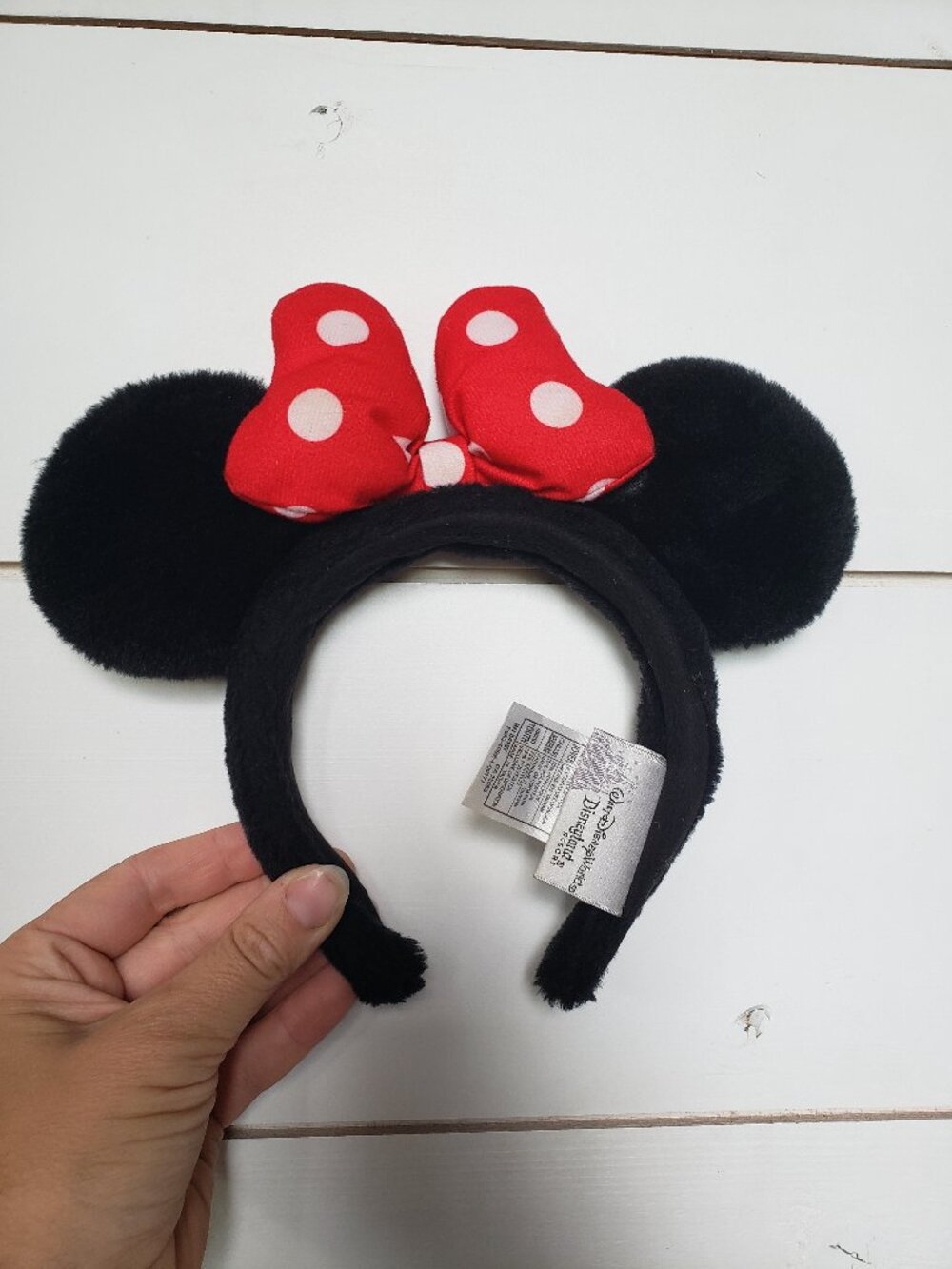 Walt Disney World Minnie Mouse Black Red Plush Bow Ears Headband Velvet Youth Sz